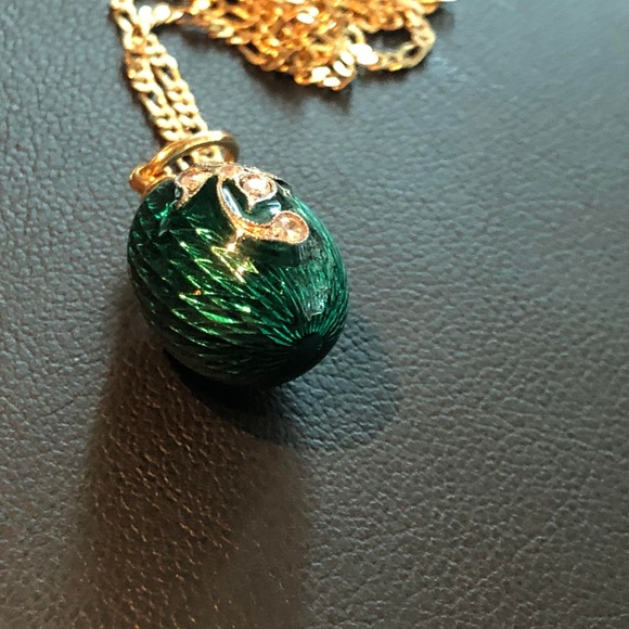 Antique diamond egg pendent in 14 k gold with 5 diamonds . - Picture 3 of 5